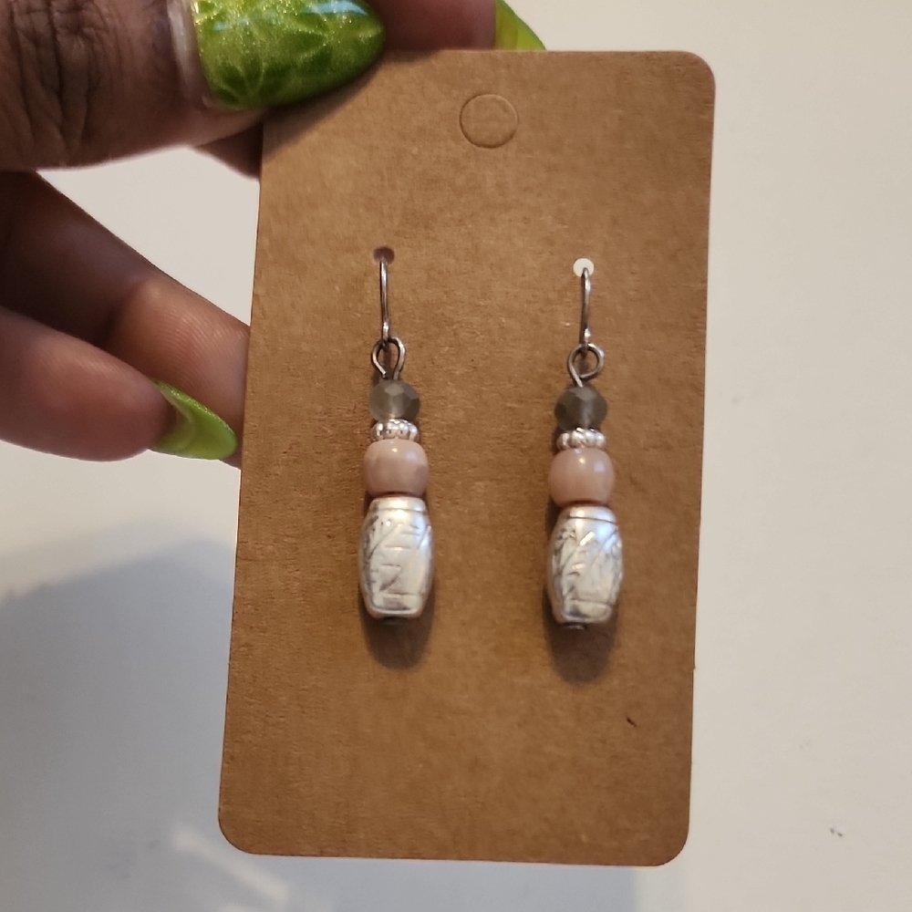 Handcrafted Pink Bead Dangle Earrings